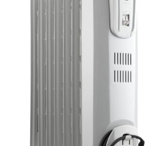 DeLonghi Oil-Filled Radiator Space Heater, Full Room Quiet 1500W, Adjustable Thermostat 3 Heat Settings, Energy Saving, Safety Features, Light Gray, TRH0715