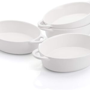 Foraineam 4 Pack 20 Ounce Porcelain Ramekins with Double Handles Oval Creme Brulee Souffle Baking Dishes