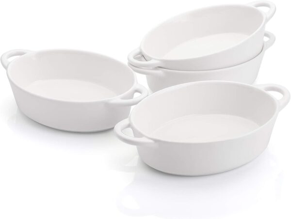 Foraineam 4 Pack 20 Ounce Porcelain Ramekins with Double Handles Oval Creme Brulee Souffle Baking Dishes