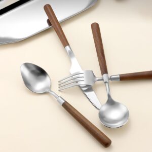 Silverware Set Cutlery Forks Wood Handle 40 Pieces Flatware Set for 10 Utensil Sets Kitchen Utensils Sets Home Essentials for New Home Dishwasher Safe Exquisite Family Gatherings