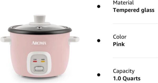 Aroma Housewares 4-Cups (Cooked) / 1Qt. Rice & Grain Cooker (ARC-302NGP), Pink - Image 7