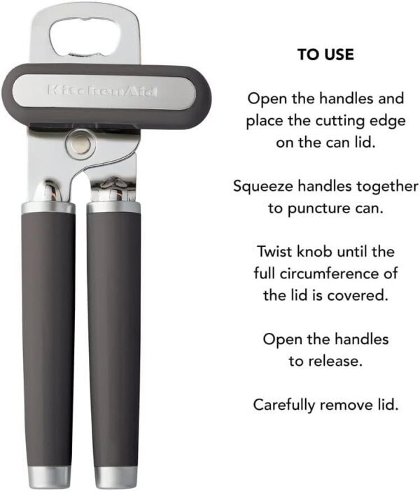 KitchenAid Classic Multifunction Can Opener / Bottle Opener, 8.34-Inch, Charcoal Gray - Image 2