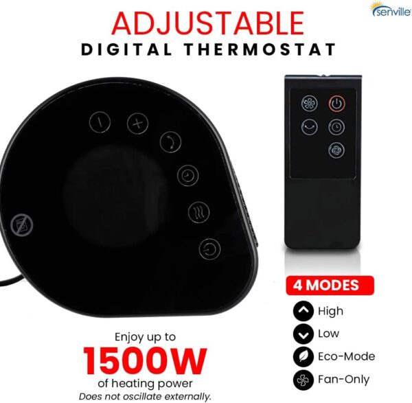 Senville 900W/1500W Tower Ceramic Heater with Remote, Digital Thermostat, Overheat Protection - Image 3