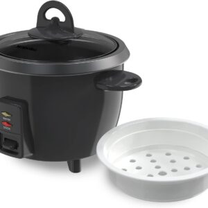 Mishcdea Small Rice Cooker 3 Cups Uncooked, Electric Mini Rice Cooker with Food Steamer Basket, Removable Nonstick Pot, 12H Automatic Keep Warm, for Rice, Soups, Stews, Grains, Oatmeal - Black