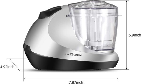 La Reveuse Electric Mini Food Chopper Vegetable Fruit Cutter Meat Grinder Mincer Small Food Processor with 1.3-Cup Prep Bowl, Silver - Image 7