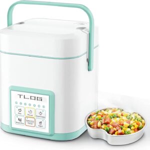 TLOG Mini Rice Cooker 2.5 Cups Uncooked, Healthy Ceramic Coating Portable Rice Cooker, 1.2L Travel Rice Cooker Small for 1-3 People, Personal Rice maker, Food Steamer, 12 Hours delay timer, Multi-cooker for Grains, Oats