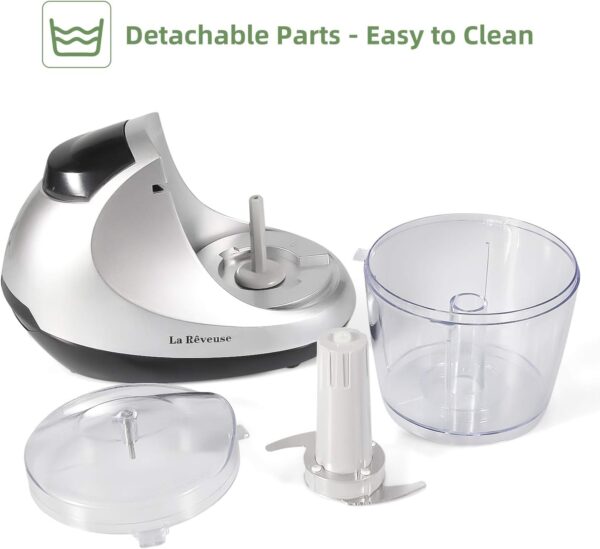 La Reveuse Electric Mini Food Chopper Vegetable Fruit Cutter Meat Grinder Mincer Small Food Processor with 1.3-Cup Prep Bowl, Silver - Image 3