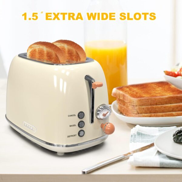 Toaster 2 slice, KitchMix Retro Stainless Steel Toaster with 6 Settings, 1.5 In Extra Wide Slots, Bagel/Defrost/Cancel Function, Removable Crumb Tray (Cream) - Image 2