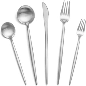 40 Piece Silverware Set Service for 8, EIUBUIE Premium Stainless Steel Cutlery Set, Matte Finish Unique Flatware Sets, Modern Kitchen Tableware Eating Utensil Sets Include Spoons Forks Knives