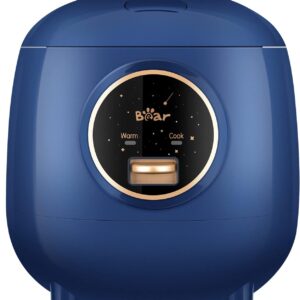 Bear Mini Rice Cooker 2 Cups Uncooked, 1.2L Portable Non-Stick Small Travel Rice Cooker, One Button to Cook and Keep Warm Function, Blue