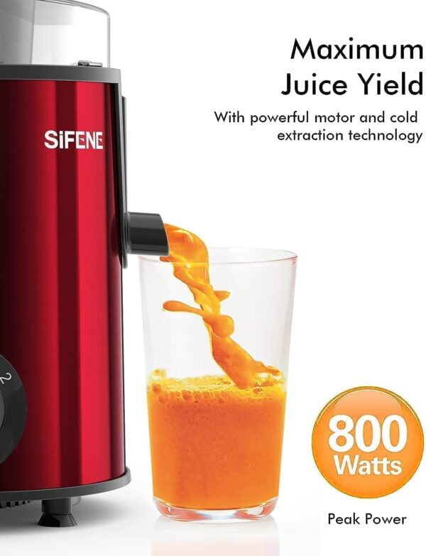 Effortless Juicing Machines, SiFENE 500W Wide Chute Centrifugal Juicer for Fruits & Vegetables, Easy-Clean Juicing Maker, BPA-Free (Sleek Stainless Steel - Red) - Image 4