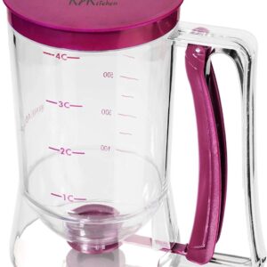 KPKitchen Pancake Batter Dispenser - Kitchen Must Have Tool for Perfect Pancakes, Cupcake, Waffle, Muffin Mix, Crepe & Cake - Easy Pour Baking Supplies for Griddle - Pancake Maker with Measuring Label