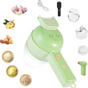 4 in 1 Handheld Electric Vegetables and Fruits Cutter Set, Kitchen Veggie Slicer, Dicer Blender with Brush, Multifunctional Portable Mini Wireless USB Food Processor, Chopper for Fuits, Veggies, Meat