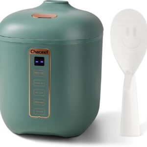 CHACEEF Mini Rice Cooker 2-Cups Uncooked, 1.2L Portable Non-Stick Small Travel Rice Cooker, Smart Control Multifunction Cooker with 24 Hours Timer Delay & Keep Warm Function, Food Steamer, Green
