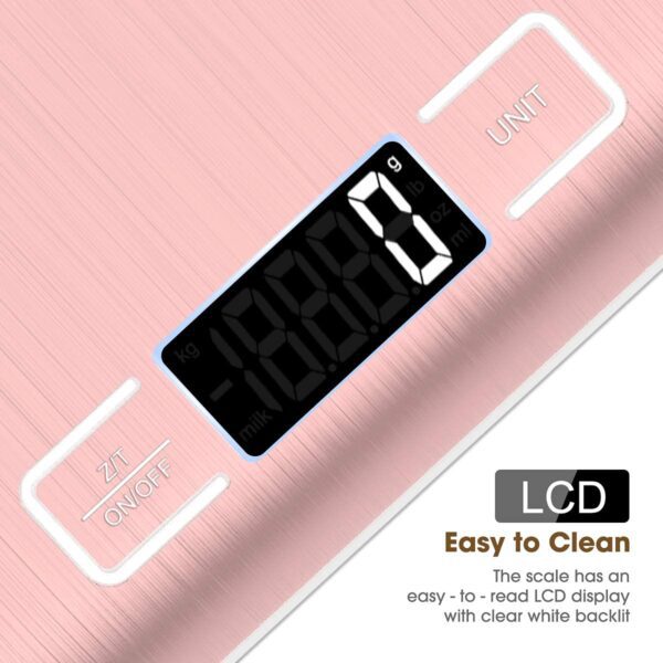 Mik-Nana Food Scale Pink, 10kg/22lb Digital Kitchen Scale Weight Grams and Oz for Baking and Cooking, 1g/0.1oz Precise Graduation, Easy Clean Stainless Steel - Image 7