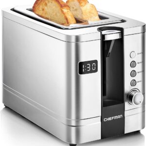 Chefman 2-Slice Digital Toaster, Pop-Up, Stainless Steel, Extra-Wide Slots For Bagels, Defrost, Reheat, Cancel Functions, Removable Crumb Tray, Stainless Steel - Digital