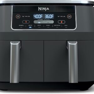 Ninja Foodi 6-in-1 8-qt. (7.6L) 2-Basket Air Fryer DualZone Technology, Match Cook & Smart Finish to Roast, Broil, Dehydrate & More for Quick, Easy Meals, Slate Grey (DZ201C) Canadian Version