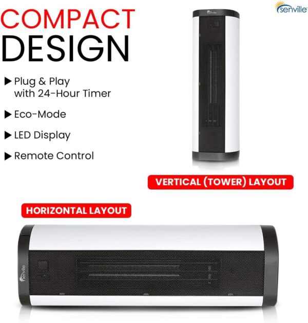 Senville 900W/1500W Tower Ceramic Heater with Remote, Digital Thermostat, Overheat Protection - Image 4
