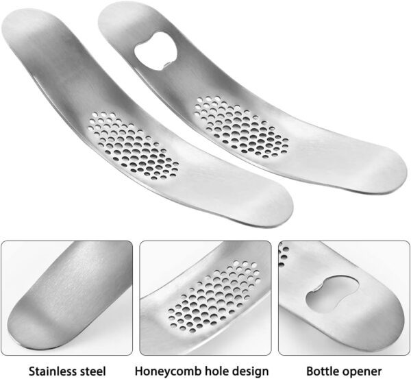 2 PCS Garlic Press with Garlic Peeler, FineGood Garlic Crusher Garlic Press Rocker Stainless Steel Garlic Presser Garlic Mincer with Cleaning Brush - Image 3