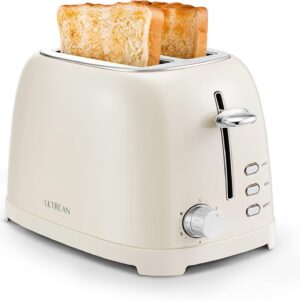 Ultrean Toaster 2 Slice with Extra-Wide Slot for Toasting Bagels, Breads, Waffles & More, Stainless Steel Material with Removable Crumb Tray, 6 Browning Settings