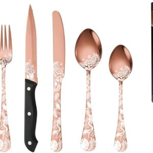 18-Pieces Rose Gold Silverware Set with Steak Knives Flatware Food-Grade Stainless Steel Cutlery Set for 3/6/8/12 Forks And Spoons Utensil Sets Forks Silverware Home Essentials for New Home