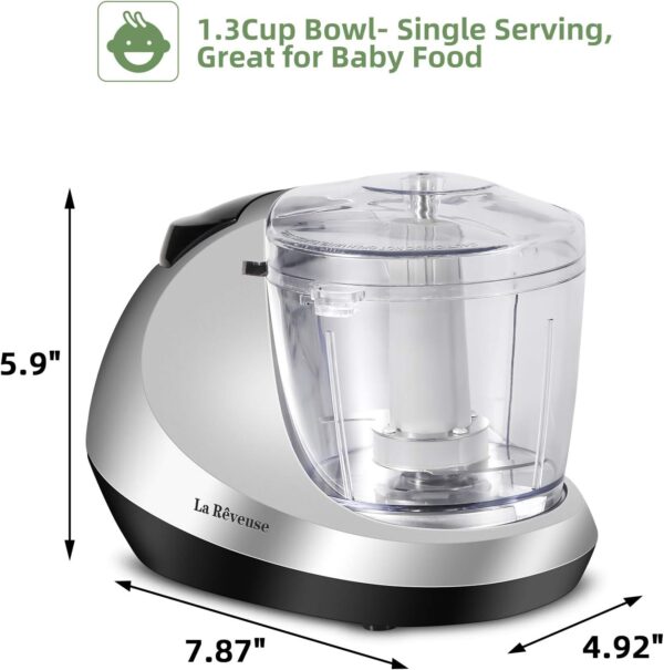 La Reveuse Electric Mini Food Chopper Vegetable Fruit Cutter Meat Grinder Mincer Small Food Processor with 1.3-Cup Prep Bowl, Silver - Image 2