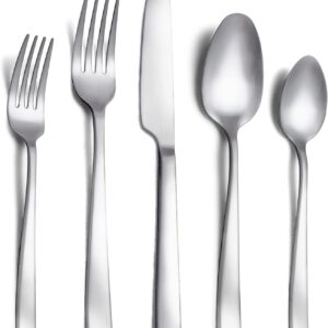 40 Piece Silverware Set Service for 8, EIUBUIE Premium Stainless Steel Cutlery Set, Matte Finish Flatware Sets Durable Solid, Modern Kitchen Tableware Eating Utensil Set Include Spoons Forks Knives