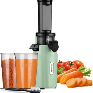 Mini Compact Juicer Machines, SOVIDER Small Cold Press Juicer Easy to Clean, Portable Slow Masticating Juicer with Reverse Function Brush Cups, Space-Saving Juice Extractor for Vegetable and Fruit