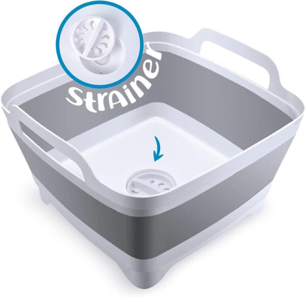Home Spirit Collapsible Sink, Portable Dish Pan, Wash Basin Tub for Dish, Fruits, Vegetables, Textiles, Cloths, Beverages, Integrated Handle, Plug and Strainer, 9L Capacity - Image 8