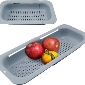 Over The Sink Colander, Retractable Plastic Colanders, Adjustable Kitchen Drain Rack Used For Washing Dishes, Fruit And Vegetable, Sink Drainer Basket Space Saving Shelf Strainer 34CM*20CM*6.5CM