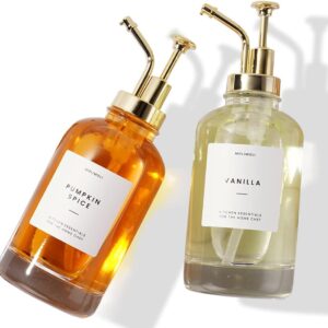 Molimoli Coffee Syrup Dispenser for Coffee Bar, Coffee Pump Dispenser, Glass Syrup Bottle w. Pump, 16.9 oz 500 ml, Set of 2, Gold Upgraded Pump