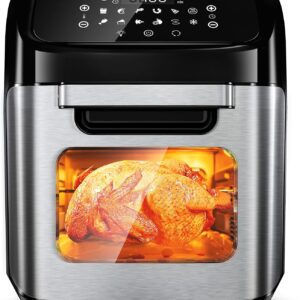 Air Fryer, 12 L (12.7 qt) Air fryer Oven with Rotisserie Function, 10 in 1 Electric Hot Oven with 8 Cooking Accessories and Recipe, 1700W Air Fryer Toaster Oven with 9 Presets, Preheat & Defrost Function