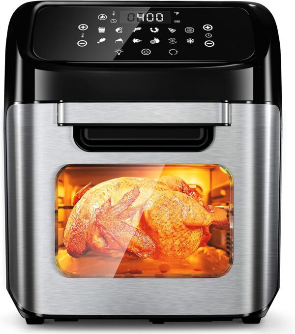 Air Fryer, 12 L (12.7 qt) Air fryer Oven with Rotisserie Function, 10 in 1 Electric Hot Oven with 8 Cooking Accessories and Recipe, 1700W Air Fryer Toaster Oven with 9 Presets, Preheat & Defrost Function