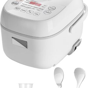 Toshiba Small Rice Cooker 3 Cup Uncooked – LCD Display with 8 Cooking Functions, Fuzzy Logic Technology, 24-Hr Delay Timer and Auto Keep Warm, Non-Stick Inner Pot, White