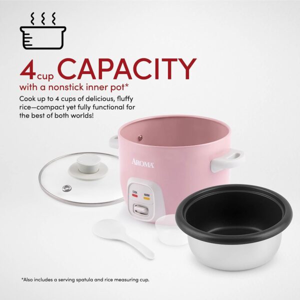Aroma Housewares 4-Cups (Cooked) / 1Qt. Rice & Grain Cooker (ARC-302NGP), Pink - Image 4