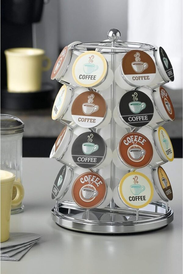 Nifty K Cup Holder – Compatible with K-Cups, Coffee Pod Carousel | 28 K Cup Holder, Spins 360-Degrees, Lazy Susan Platform, Modern Chrome Design, Home or Office Kitchen Counter Organizer - Image 5