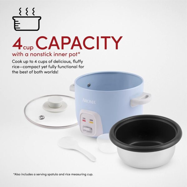 Aroma Housewares 4-Cups (Cooked) / 1Qt. Rice & Grain Cooker (ARC-302NGBL), Blue - Image 4
