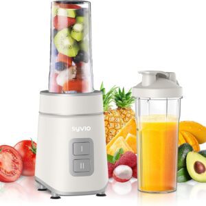 Syvio Blender for Shakes and Smoothies, 600W Smoothie Blender,Personal Blender with 2 Speed Control, Bullet Blender with 2 BPA-Free 20Oz Sport Cup-Milky White