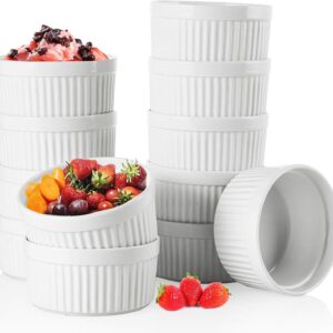 Foraineam 12 Pieces 8 oz Porcelain Souffle Dishes, Oven Safe Ramekins White Bakeware Set Dessert Custard Baking Dishes Cups for Baking, Cooking, Serving and More
