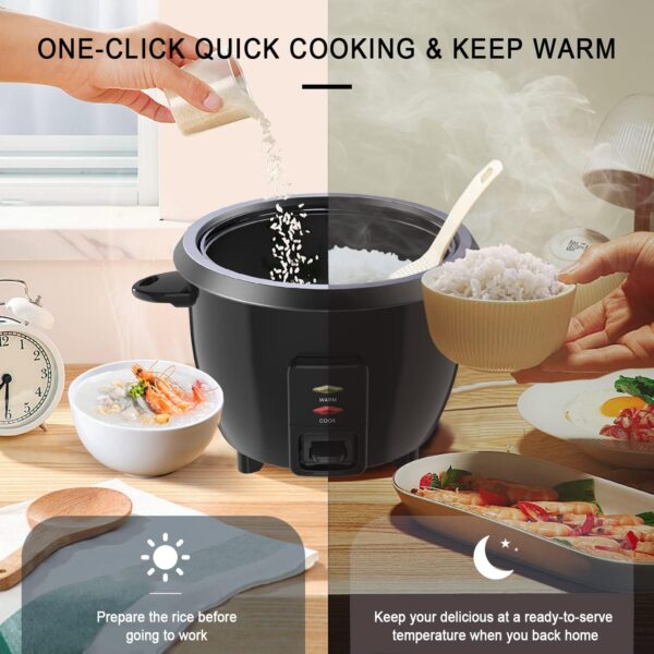 Mishcdea Small Rice Cooker 3 Cups Uncooked, Electric Mini Rice Cooker with Food Steamer Basket, Removable Nonstick Pot, 12H Automatic Keep Warm, for Rice, Soups, Stews, Grains, Oatmeal - Black - Image 3