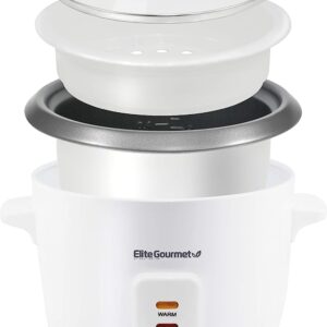 Elite Gourmet ERC-006NST Maxi-Matic Electric Rice Cooker with Non-Stick Inner Pot Makes Soups, Stews, Grains, Cereals, Keep Warm Feature, 6 Cups Cooked (3 Cups Uncooked), White