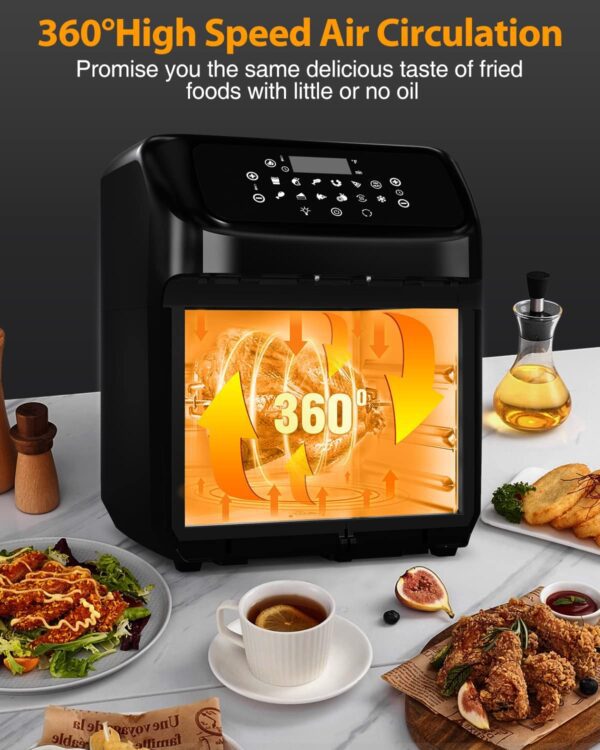 Air Fryer, 12 L (12.7 qt) Air fryer Oven with Rotisserie Function, 10 in 1 Electric Hot Oven with 8 Cooking Accessories and Recipe, 1700W Air Fryer Toaster Oven with 9 Presets, Preheat & Defrost Function - Image 5