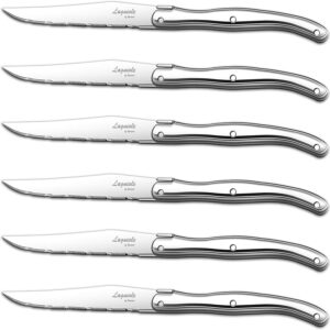 [Set of 6]Steak Knives,Silverware Set,FANTECK 18/10 Stainless Steel Serrated Sharp Light Premium Laguiole Dishwasher Safe Polished Table Dinner Cutlery Flatware Kitchen Steak Knives Gift Box-Silver 9"