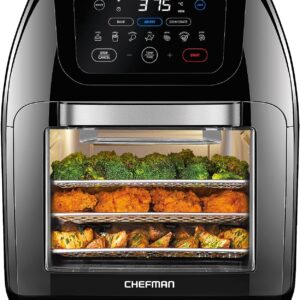 CHEFMAN Multifunctional Digital Air Fryer+ Rotisserie, Dehydrator, Convection Oven, 17 Touch Screen Presets Fry, Roast, Dehydrate, Bake, XL 10L Family Size, Auto Shutoff, Large Easy-View Window, Black