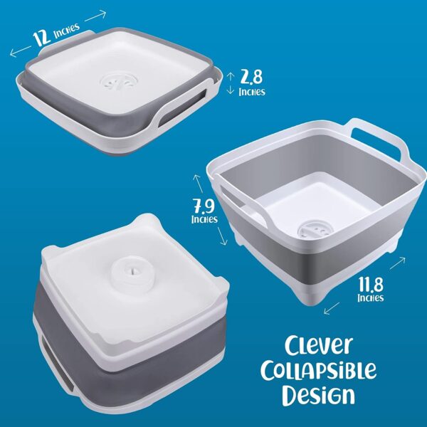 Home Spirit Collapsible Sink, Portable Dish Pan, Wash Basin Tub for Dish, Fruits, Vegetables, Textiles, Cloths, Beverages, Integrated Handle, Plug and Strainer, 9L Capacity - Image 6