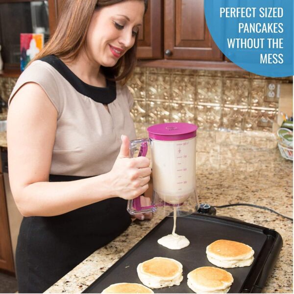 KPKitchen Pancake Batter Dispenser - Kitchen Must Have Tool for Perfect Pancakes, Cupcake, Waffle, Muffin Mix, Crepe & Cake - Easy Pour Baking Supplies for Griddle - Pancake Maker with Measuring Label - Image 2