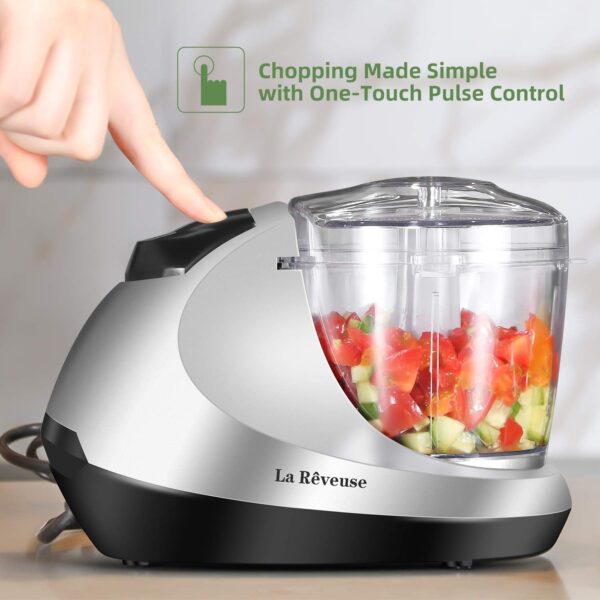 La Reveuse Electric Mini Food Chopper Vegetable Fruit Cutter Meat Grinder Mincer Small Food Processor with 1.3-Cup Prep Bowl, Silver - Image 4
