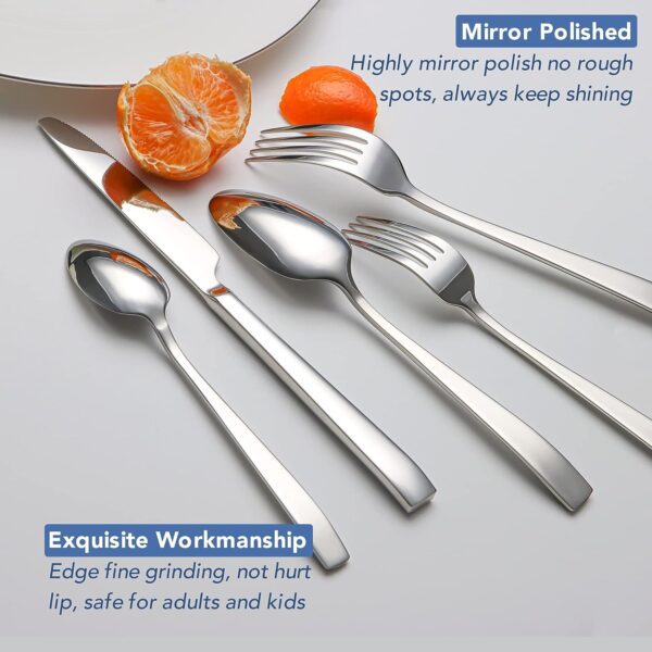 40 Piece Silverware Set Service for 8, EIUBUIE Premium Stainless Steel Cutlery Set, Mirror Polished Flatware Sets Heavy Duty and Solid, Modern Kitchen Eating Utensils Set Include Spoons Forks Knives - Image 5