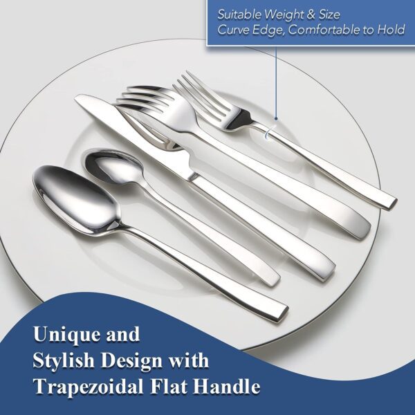 40 Piece Silverware Set Service for 8, EIUBUIE Premium Stainless Steel Cutlery Set, Mirror Polished Flatware Sets Heavy Duty and Solid, Modern Kitchen Eating Utensils Set Include Spoons Forks Knives - Image 3