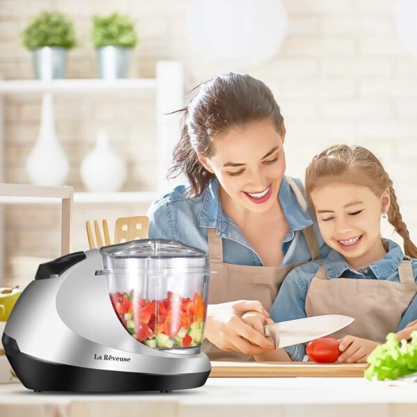 La Reveuse Electric Mini Food Chopper Vegetable Fruit Cutter Meat Grinder Mincer Small Food Processor with 1.3-Cup Prep Bowl, Silver - Image 5